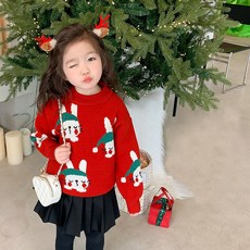 Starbean 女童大兔子圖案圓領針織衫