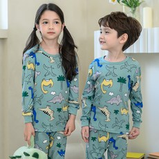 bonumam 童款恐龍圖案刷毛彈力棉長袖居家服套裝