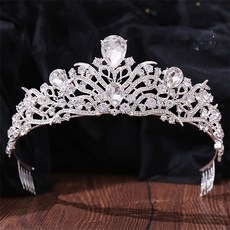 루나글램 빅 포인트 크리스탈 셀프웨딩 티아라 WC918, 1개, 실버화이트