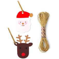 閃亮聖誕老人與魯道夫吊牌100入+沙金色金線1入, 混合色, 1套