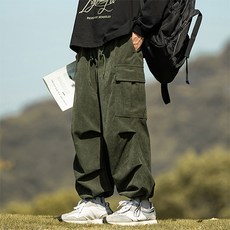 時尚潮流男士工裝束口抽繩燈芯絨寬褲
