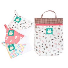 Coney Island 女童拼接圖案印花掛繩毛巾 3入+防水手提袋 D款, 彩色+粉色+星星款, 1組