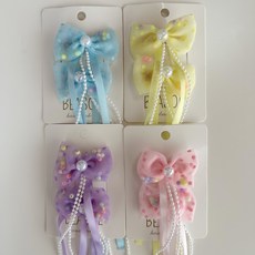 BEASOL 兒童閃亮長緞帶髮夾 4款 x 2入組