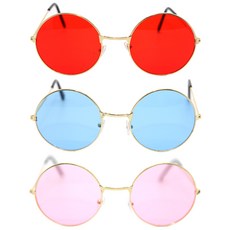 Party09 彩色圓形眼鏡3件組, 1套, 紅色, 藍色, 粉紅色