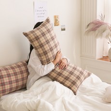 포홈 핸드메이드 기모체크 사각 바디필로우 커버 솜미포함, 초코 크로플