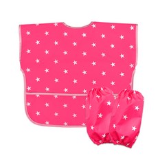 Derhappy 兒童星光防水短袖美術圍裙袖套組 03, 粉紅色