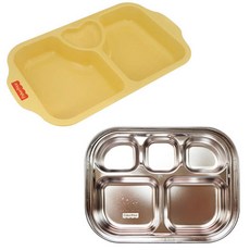 fisher-price 費雪 5格不鏽鋼餐盤+玉米纖維餐盤組, 混色, 餐盤+點心盤