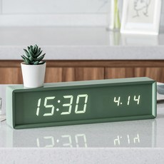 FLaITO 長方形木製LED電子時鐘 38cm, 卡其色