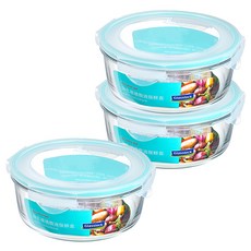 Glasslock 圓型強化玻璃微波保鮮盒 2090ml 3個, 1組