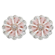 高級水鑽寶石鈕扣 粉彩絲帶 25mm, 2個, 鎳粉米色