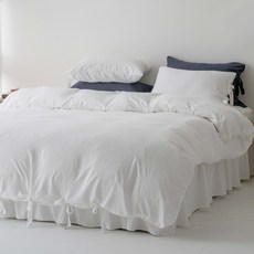 SCOHOME 粉彩素色綁帶邊水洗被套, 白色