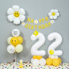 파티랑 데이지 두자리 숫자기둥 가랜드 생일 풍선장식 세트 숫자풍선 대 22, 화이트 숫자대22, 1세트