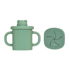 모두아이 실리콘 곰돌이 사각 스파우트컵 350ml + 스낵컵 세트, 민트, 1세트