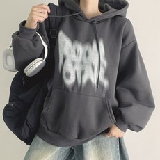 女搖滾情緒寬鬆連帽運動衫(加上抓絨版)