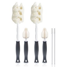 hibee 奶瓶刷 2入+奶嘴刷 2入+吸管清潔刷 2入, 1組, 灰色(奶瓶刷)+隨機出貨(吸管刷)