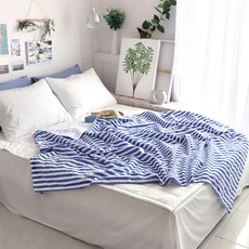CASA VERDE 粗條紋雙面夏季被, 藍色 + 白色
