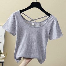 묘먀미 여성용 뒷태 X스트랩 U넥 반팔티 MMM535