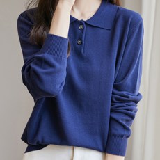 Raratina 女款Deins簡約翻領棉質針織長袖衫