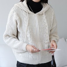 컴페어 꽈배기 후드 니트 집업 임산부 가디건