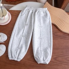 이유몽 아동용 루즈핏 밴딩 리본 자수 트레이닝 벌룬 롱 팬츠 E6S004