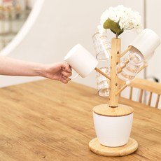 플라팜 플라워 편백나무 360도 회전 컵걸이 건조대, 화이트, 1개