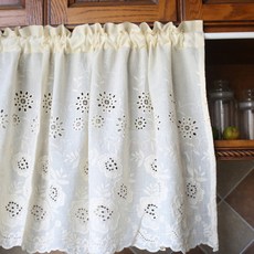 打孔刺繡半窗簾, 單色
