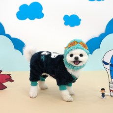 Peanuts 狗狗 Parisdog 飛行刷毛四腳衣 + 帽子套組, 海軍藍