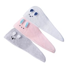 Damadama 動物造型乾髮帽 3件組, 白色+粉紅色+灰色, 1套