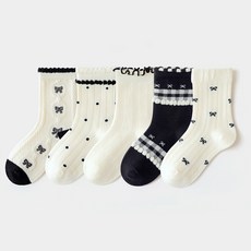 IBboom 女童黑色蝴蝶結格紋襪5件組 F95