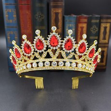 Estella自助婚禮水滴公主金色皇冠髮飾 H005-2 EST33, 紅色(EST334), 1個