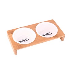 寵物碗 2入+木製碗架 23.2*11.4cm, 白色的, 1個