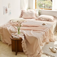 PRIELLE 素色荷葉邊泡泡紗夏季薄被 2入組, 桃粉色