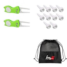 NAYASTYLE 高爾夫果嶺叉修補器 2入 + PE 高爾夫短球梯 10入 + 收納袋套組 GFYP-39-2+162PU, 混合顏色