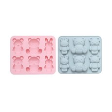 6格矽膠小熊/兔子造型模具 2入, 藍色, 粉色, 1組