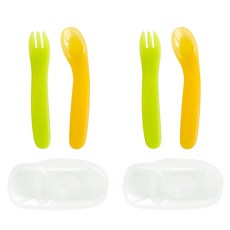 COMBI BL 食物用勺叉+勺+容器, 綠色+橘色, 2組