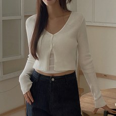 女款坑條雙釦短版開襟衫