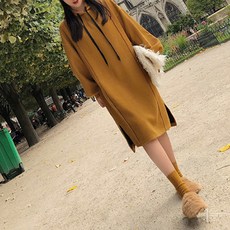 素色連帽毛衣孕婦加厚長版連身裙