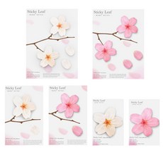 Appree Sticky Leaf 基本款便利貼 櫻花 白色 3款 + 粉紅色 3款, 混合色, 1套
