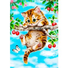 Allode 小貓咪牆壁裝飾 DIY 圓形鑽石畫 30 x 40 cm, NO. 04