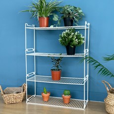 블록 화분정리 선반 L 3p + 바닥판 세트, 화이트, 4단