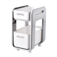 抽屜式移動層架 長型附輪款, 灰色, 1組