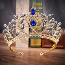 Lunaglam 巴洛克葉形珠寶自助婚紗頭冠 WC843, 1個, 金藍色