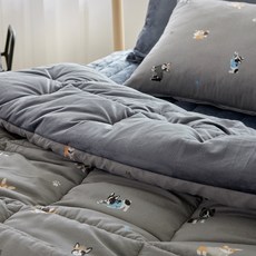 LaMonte Mong Geul Mong Geul印花衍縫超細纖維薄被, 狗狗灰色