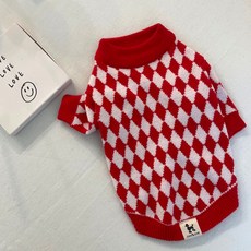 까니쉬 반려동물 체커 보드 라운드 니트 스웨터, 레드, 1개