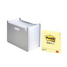 deLi 水平手風琴文件盒 + 便利貼 654-L 63951, 灰色（文件盒）, 1套