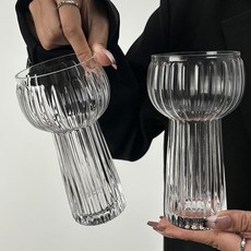 프렌치마르스 라인 스탠드 롱 플레이트 홈카페 주스잔 340ml, 투명, 2개