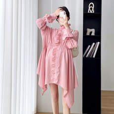 孕婦不規則荷葉邊襯衫連身裙