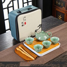 茶道套組梅花杯旅行套組01, 1套, 包 + 茶壺 + 茶杯 4p + 鉗子 + 托盤