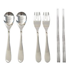 Willive 韓國製 304不鏽鋼 Bello 兒童餐具組, 湯匙 2p + 叉子 2p + 筷子 2p, 銀色, 1套