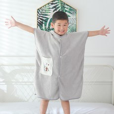 Starbean 兔子口袋彩色連帽浴袍 S, 灰色, 1個